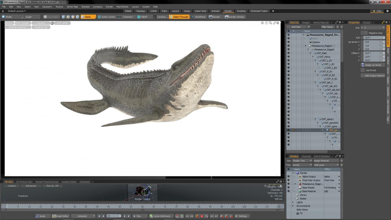 3D Mosasaurus Rigged for Modo