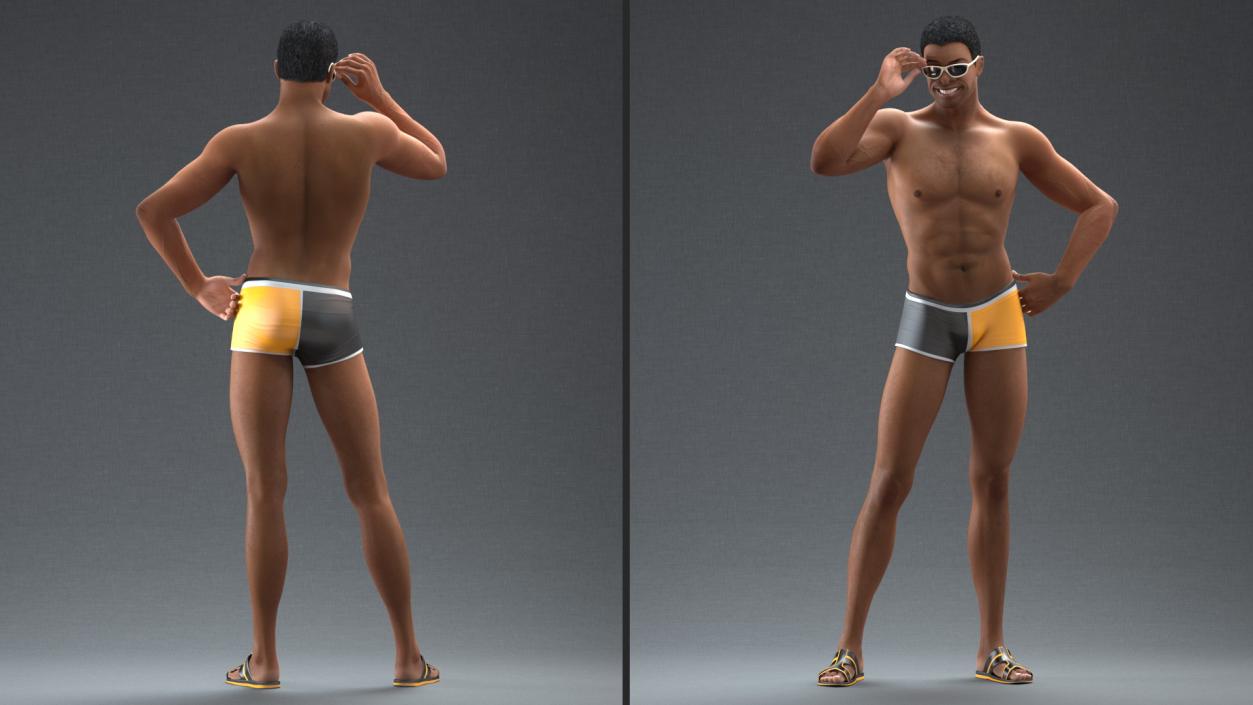 Light Skin Black Man in Swimwear Rigged 3D model