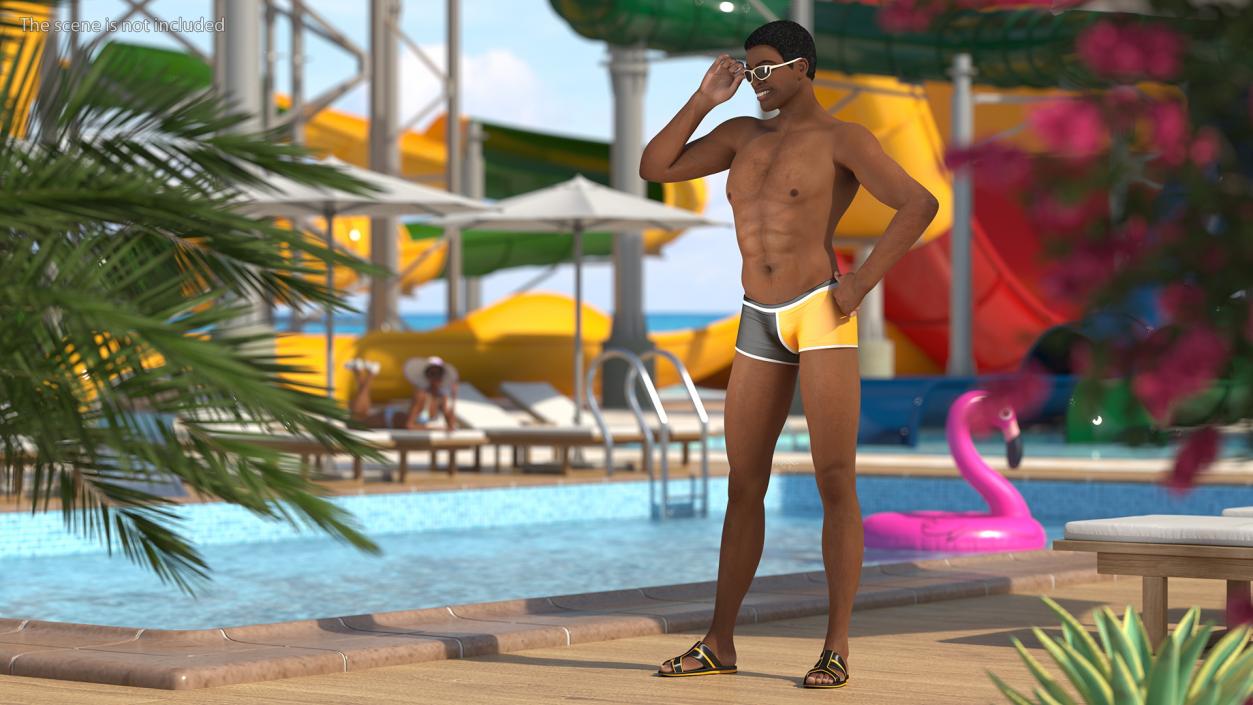 Light Skin Black Man in Swimwear Rigged 3D model