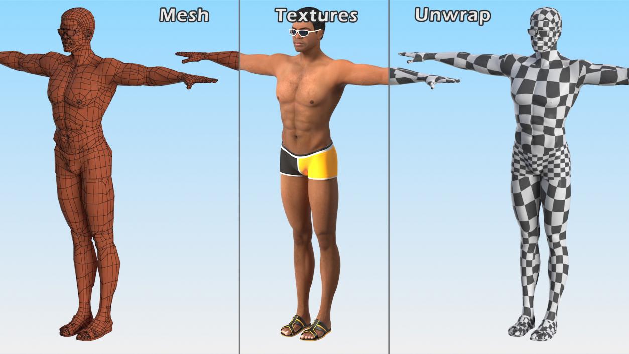 Light Skin Black Man in Swimwear Rigged 3D model