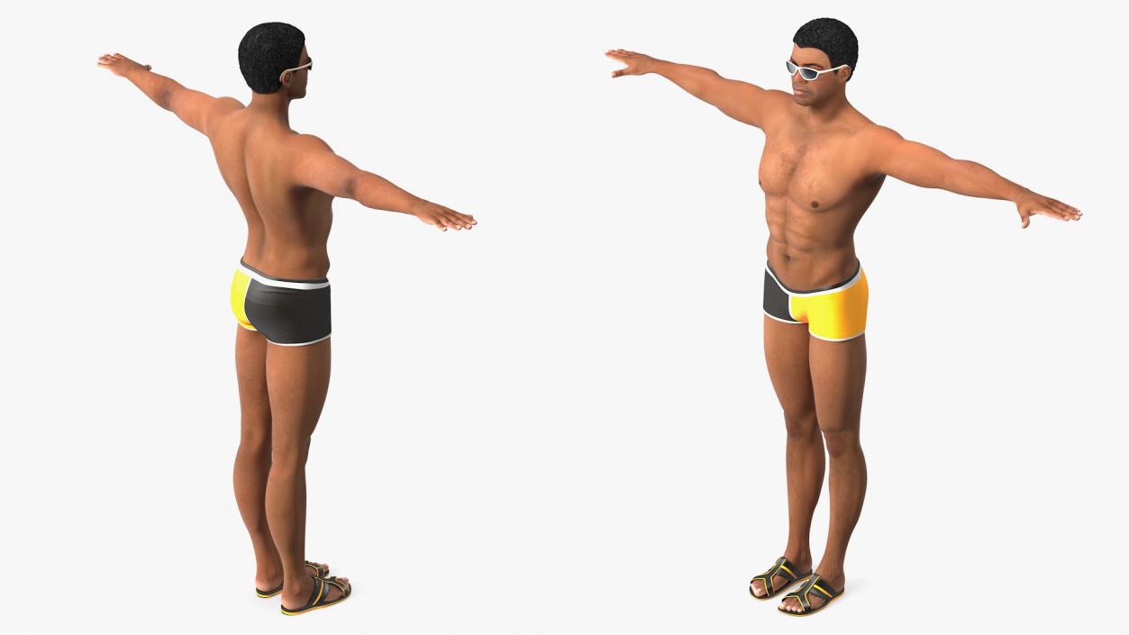 Light Skin Black Man in Swimwear Rigged 3D model