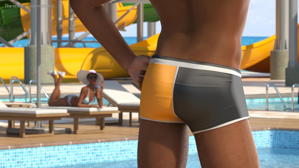 Light Skin Black Man in Swimwear Rigged 3D model