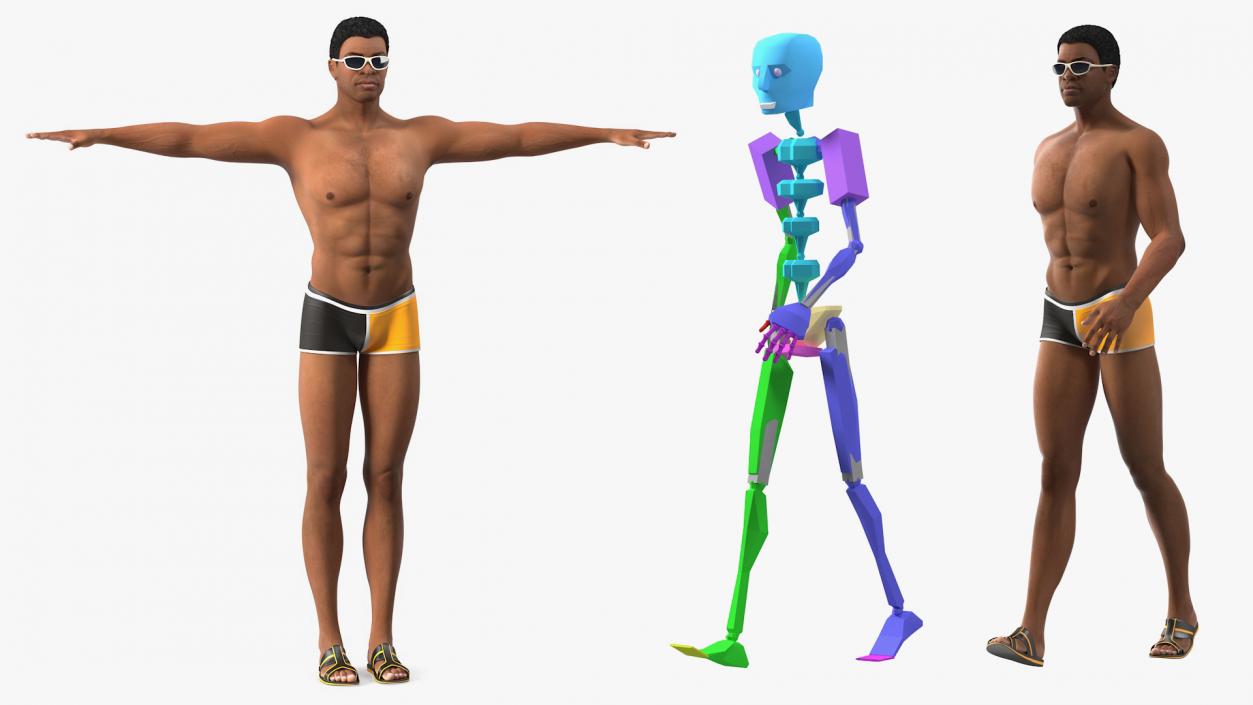 Light Skin Black Man in Swimwear Rigged 3D model