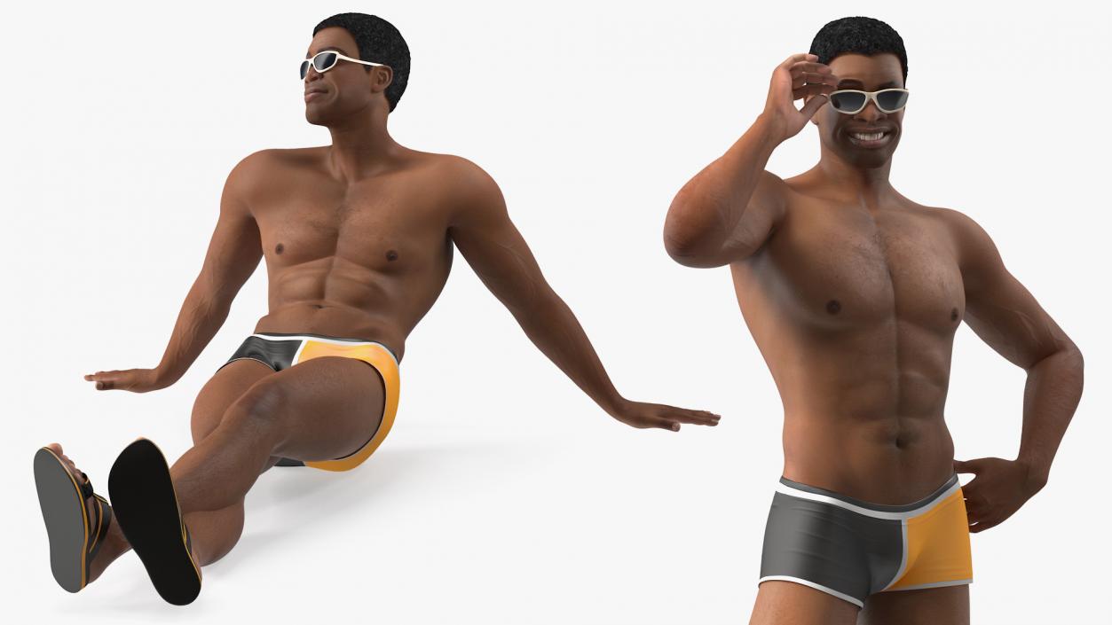 Light Skin Black Man in Swimwear Rigged 3D model