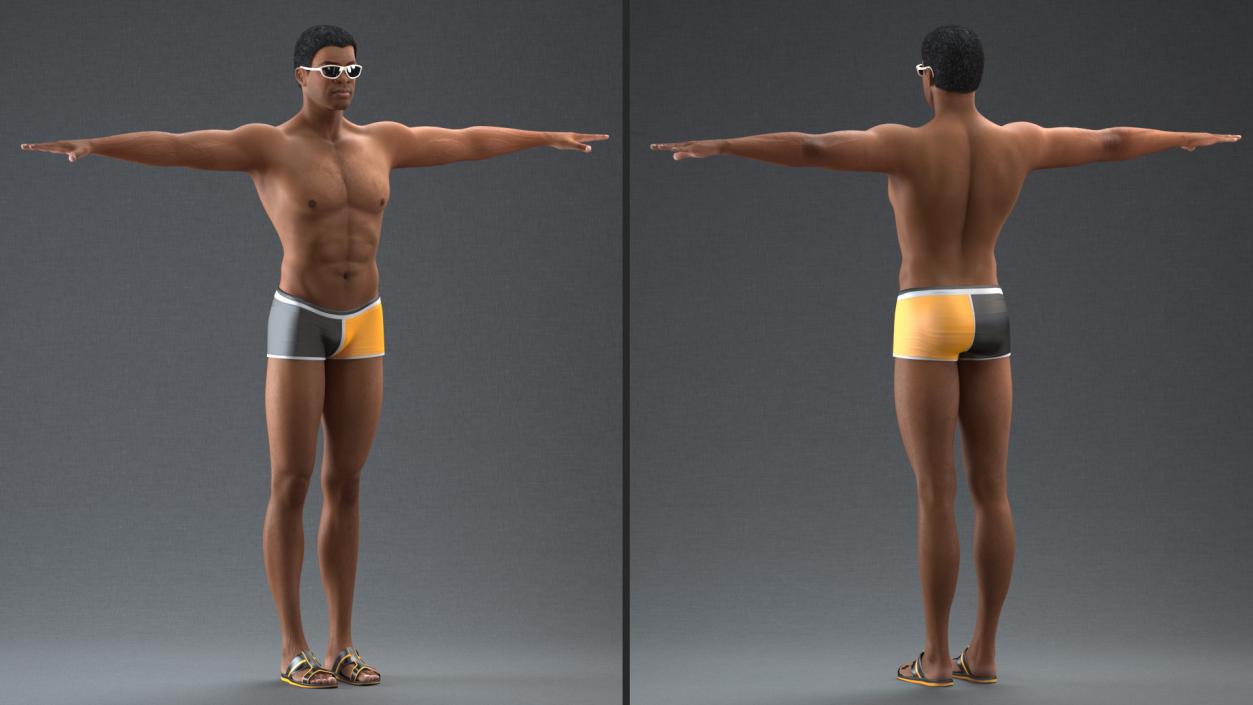 Light Skin Black Man in Swimwear Rigged 3D model