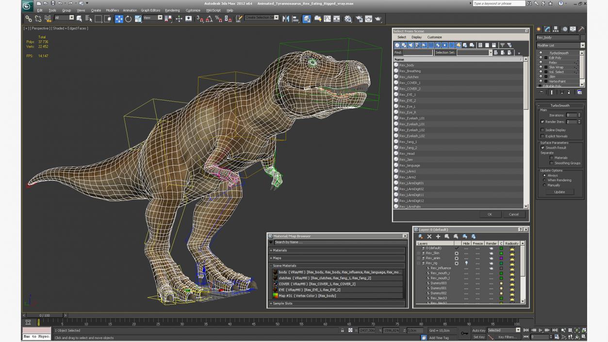 3D model Animated Tyrannosaurus Rex Eating Rigged