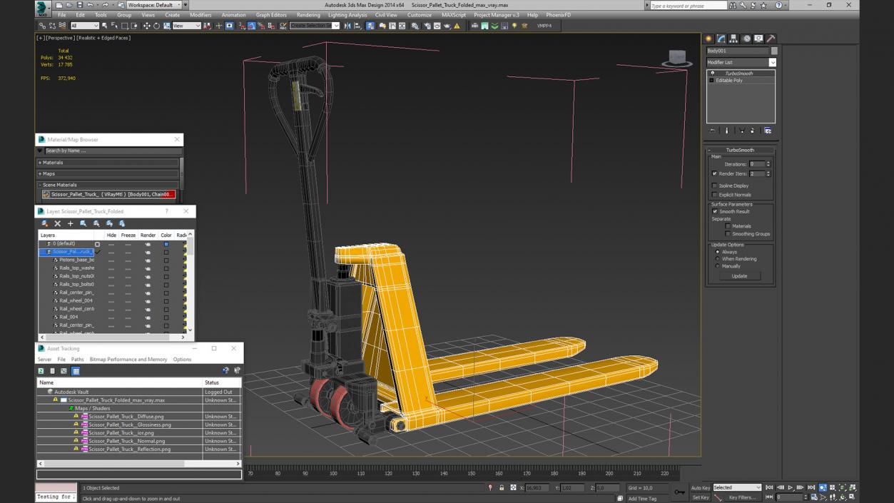 Scissor Pallet Truck Folded 3D