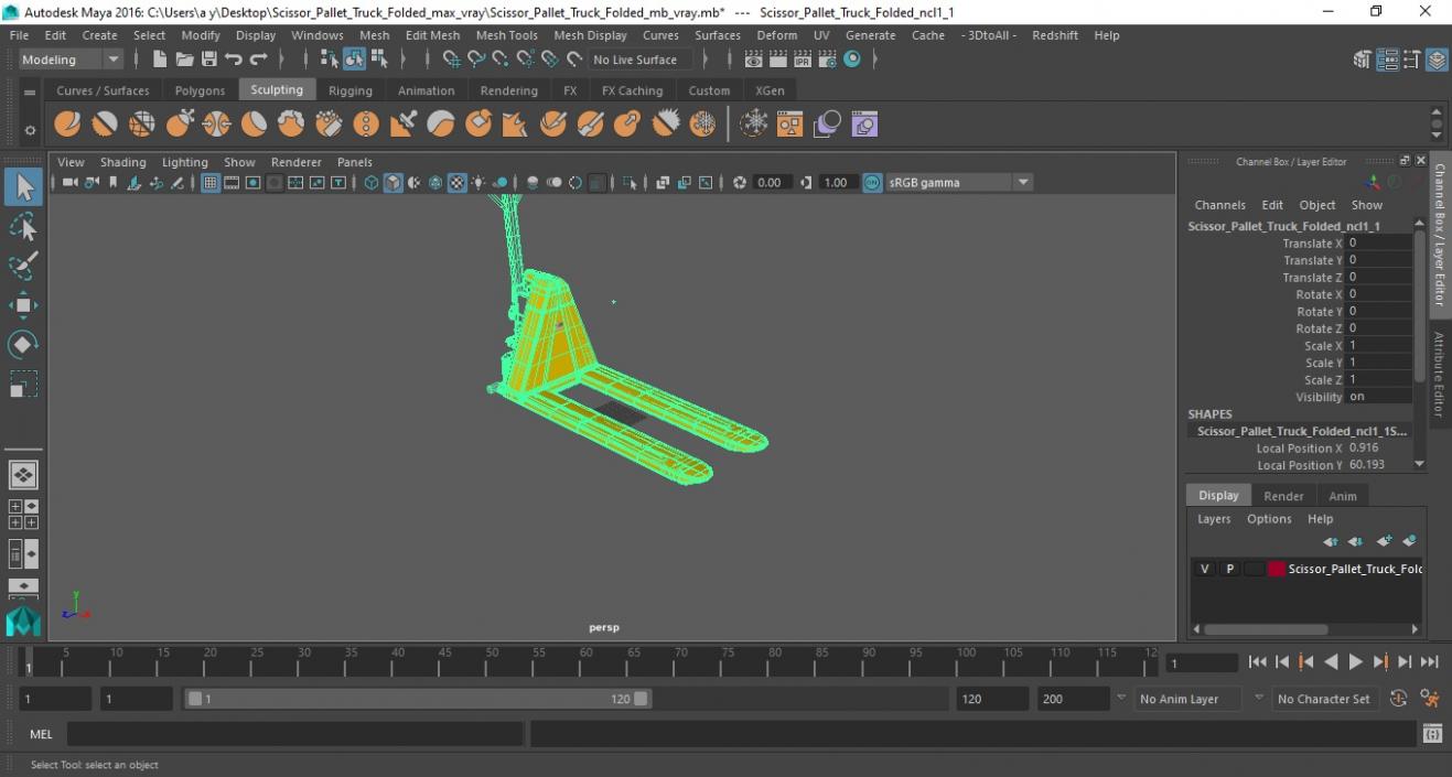 Scissor Pallet Truck Folded 3D