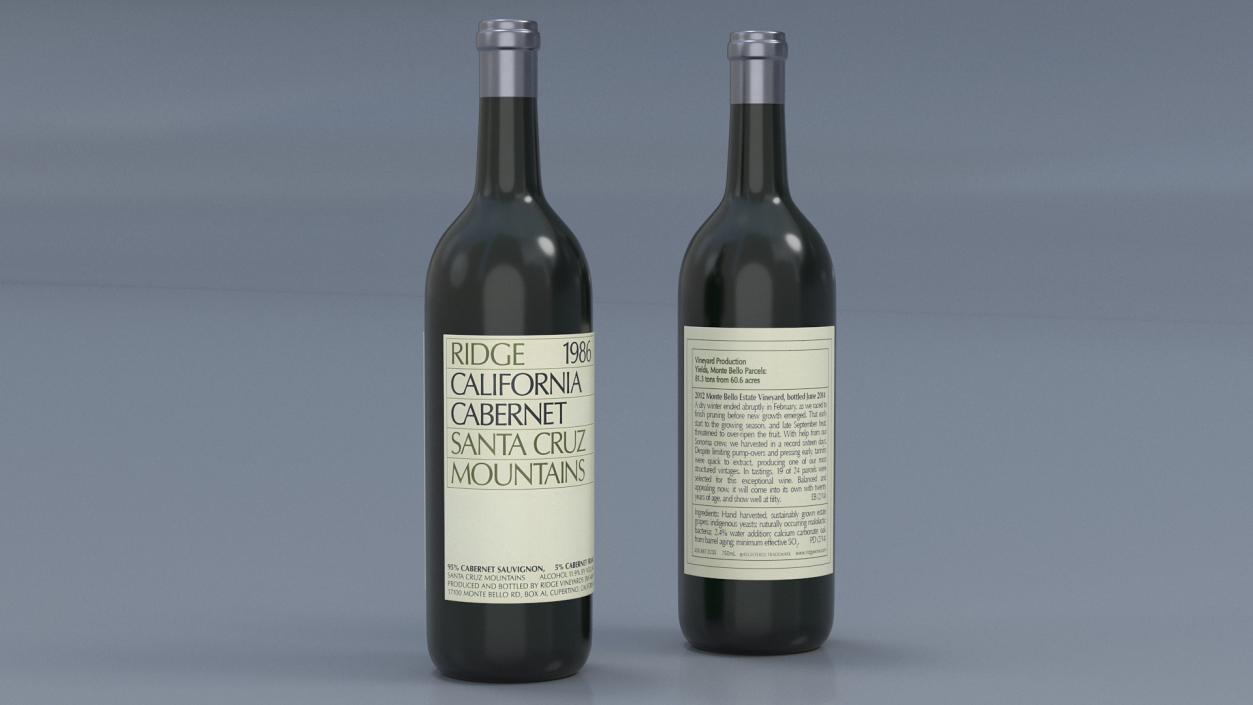 Ridge California Cabernet Bottle 3D