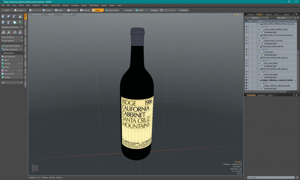 Ridge California Cabernet Bottle 3D