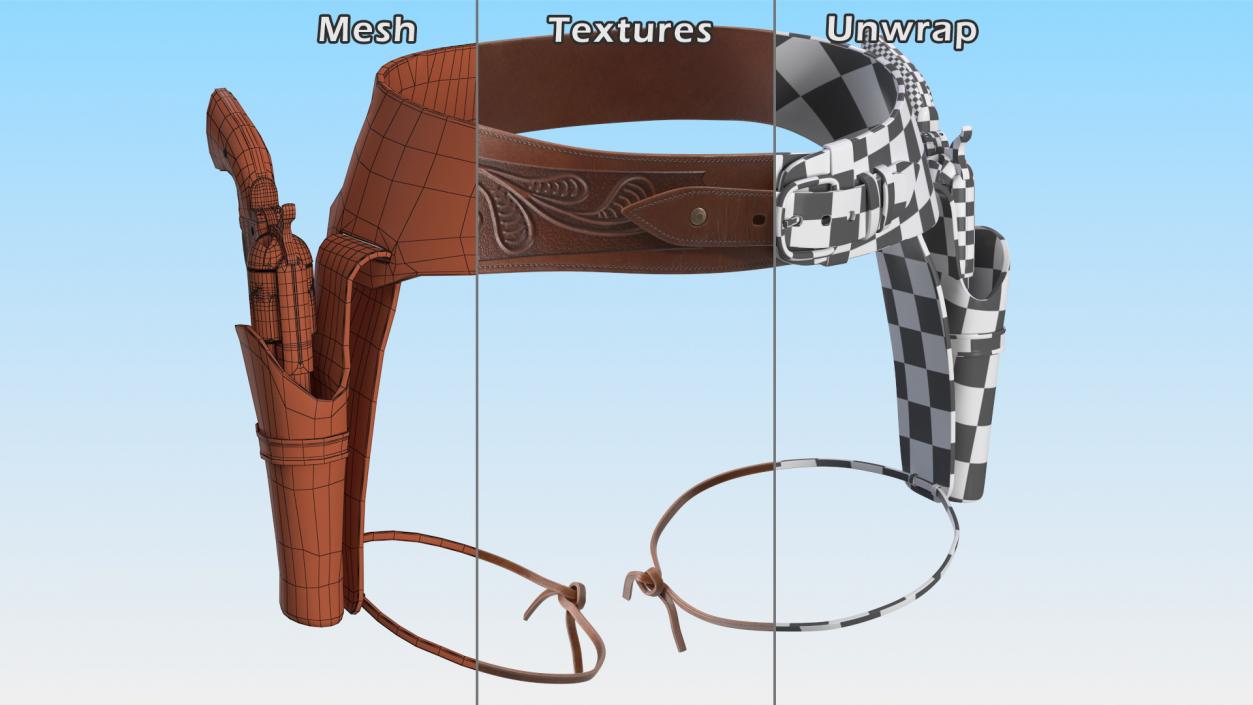 3D Leather Double Gun Belt with Guns model