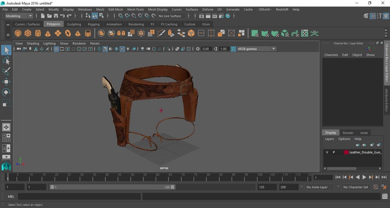 3D Leather Double Gun Belt with Guns model