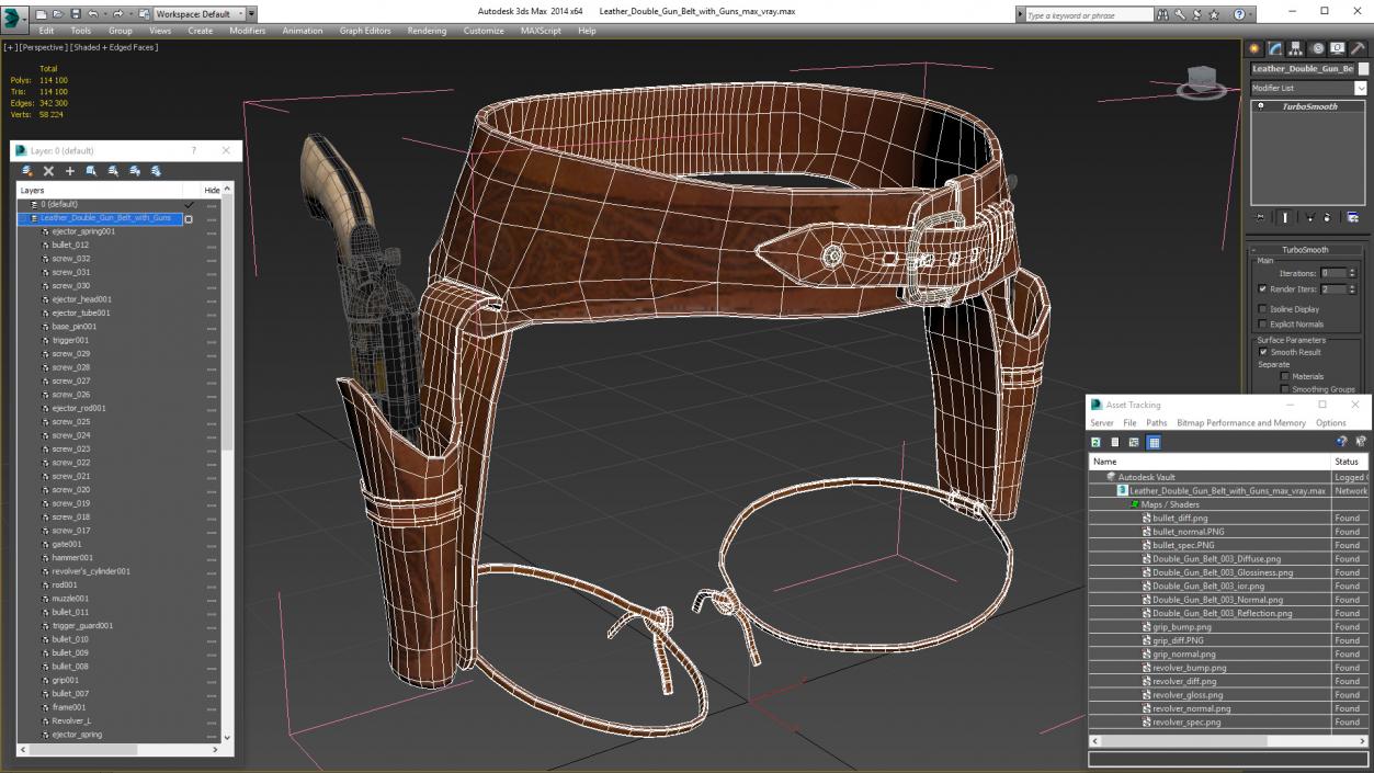 3D Leather Double Gun Belt with Guns model