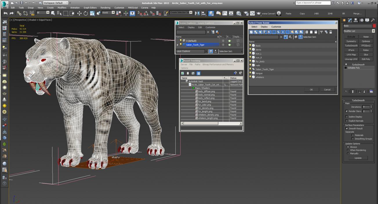 3D Arctic Saber Tooth Cat with Fur