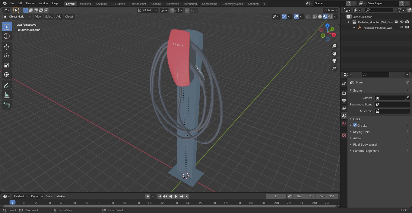 Pedestal Mounted Wall Connector Charger Tesla Red 3D model