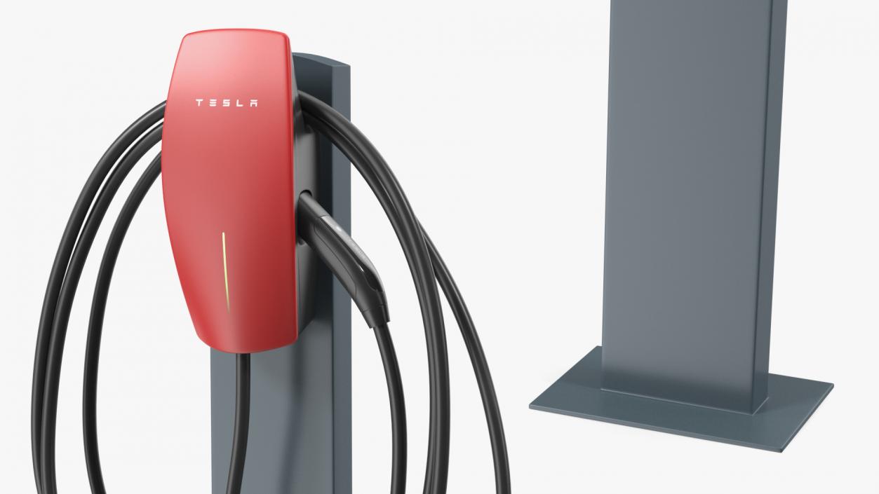 Pedestal Mounted Wall Connector Charger Tesla Red 3D model