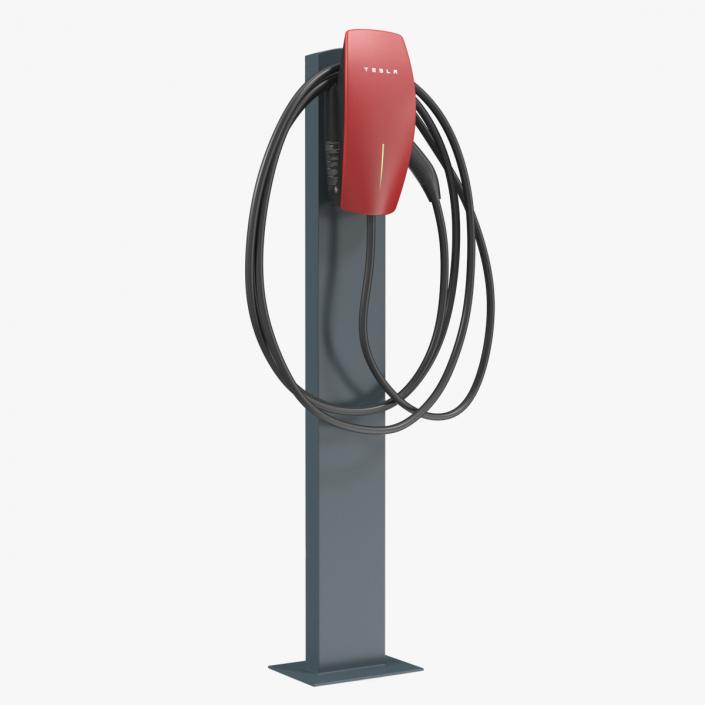 Pedestal Mounted Wall Connector Charger Tesla Red 3D model