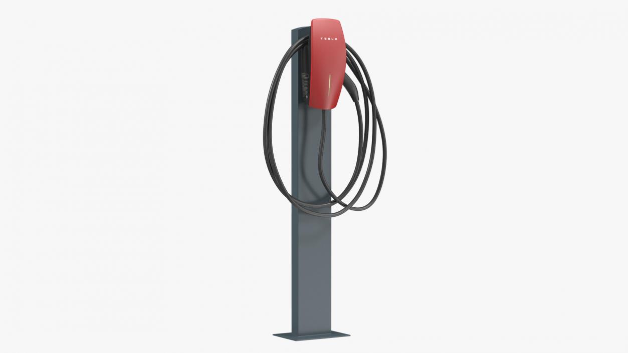 Pedestal Mounted Wall Connector Charger Tesla Red 3D model