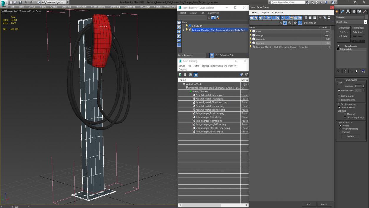 Pedestal Mounted Wall Connector Charger Tesla Red 3D model