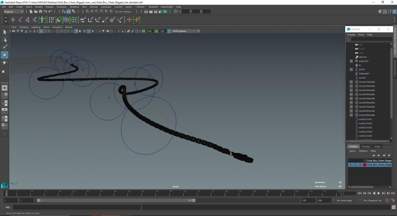 3D model Gold Box Chain Rigged for Maya