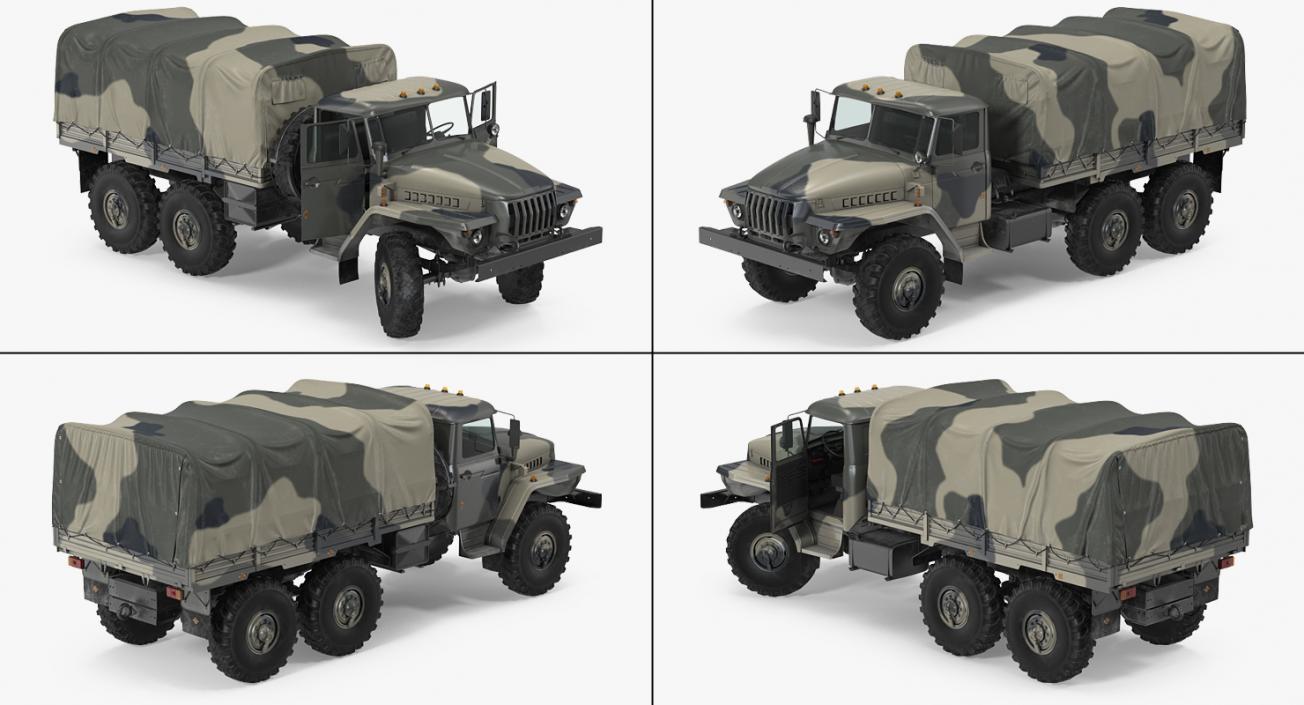 Military Truck URAL 4320 Russian Rigged 3D model