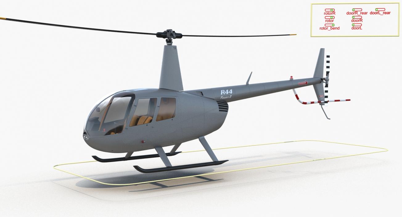 Light Utility Helicopter Robinson R44 Rigged 3D model