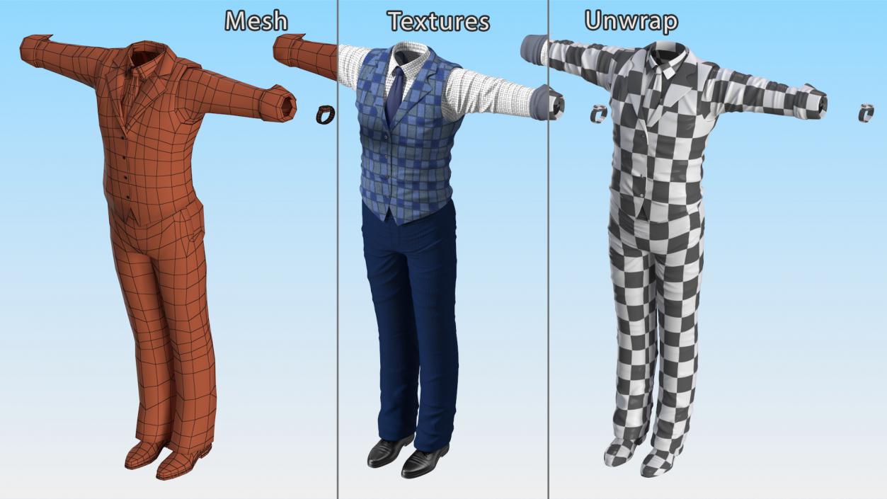 Casual Clothes Set for Elderly Men 3D model