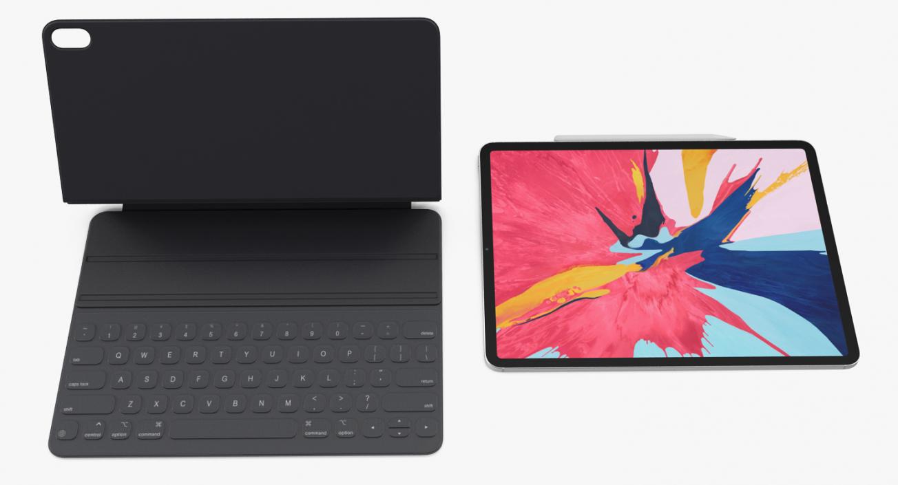 3D Silver Apple iPad Pro 2019 with Smart Keyboard