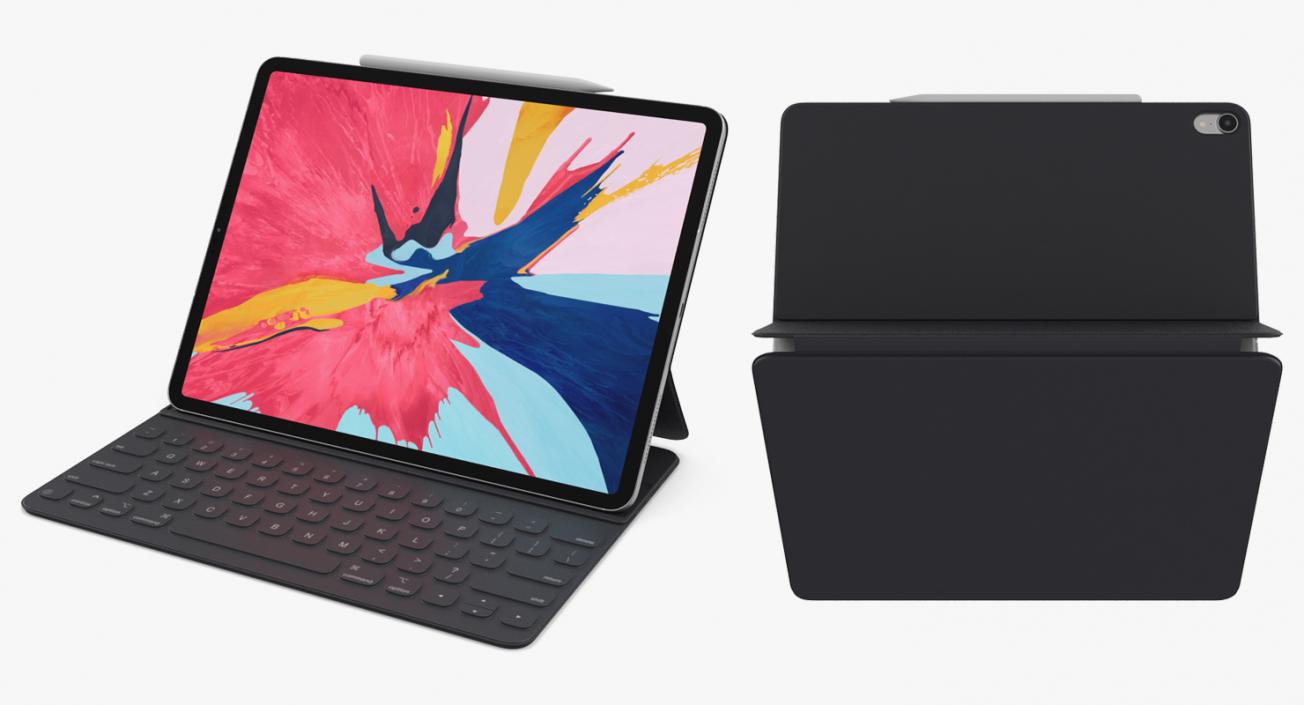 3D Silver Apple iPad Pro 2019 with Smart Keyboard