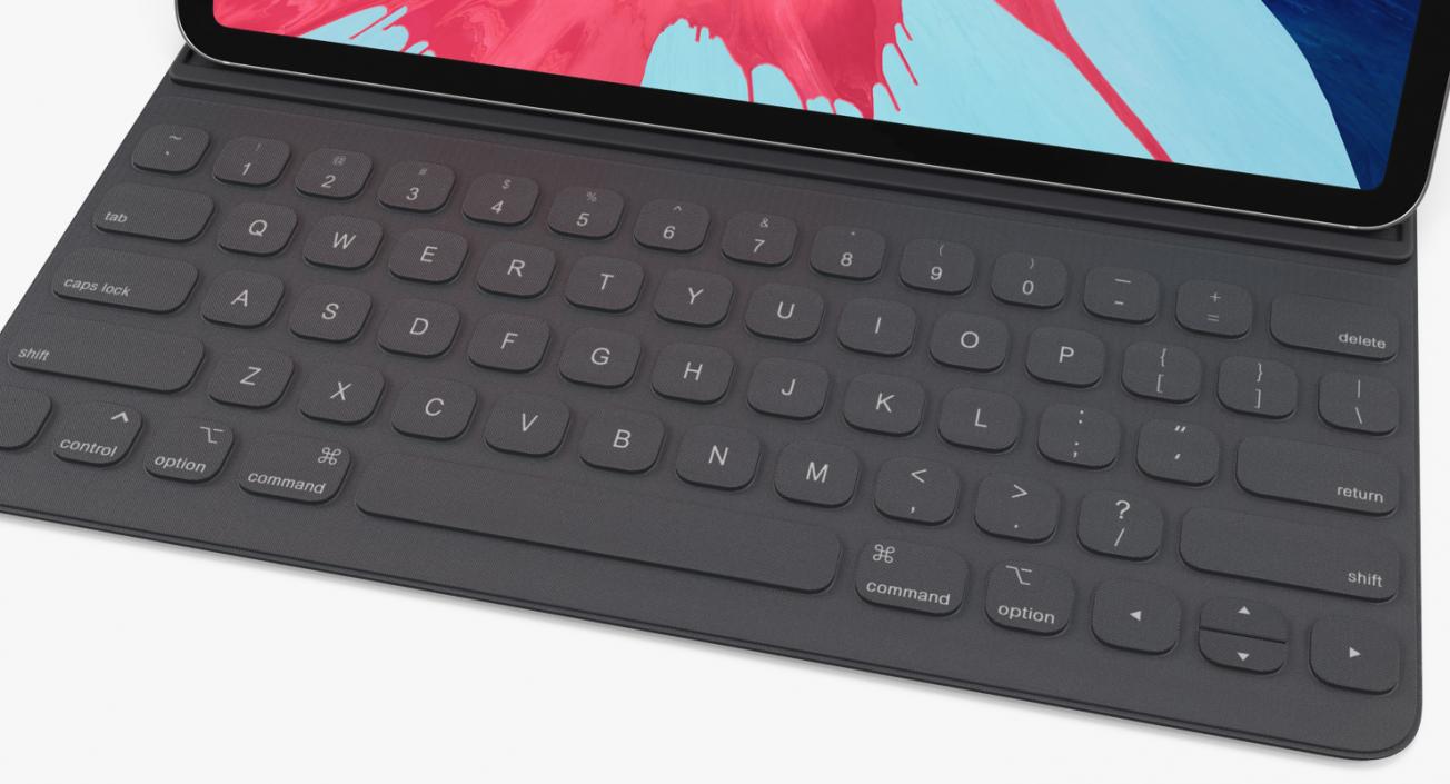 3D Silver Apple iPad Pro 2019 with Smart Keyboard