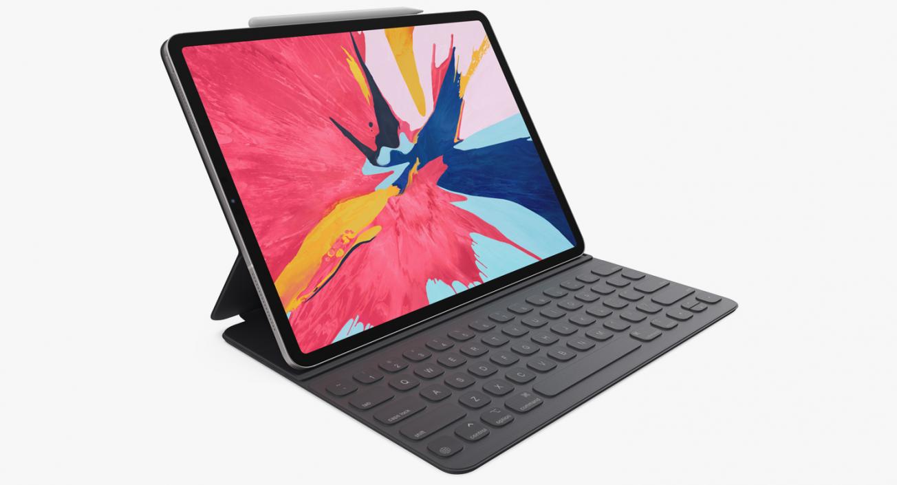 3D Silver Apple iPad Pro 2019 with Smart Keyboard