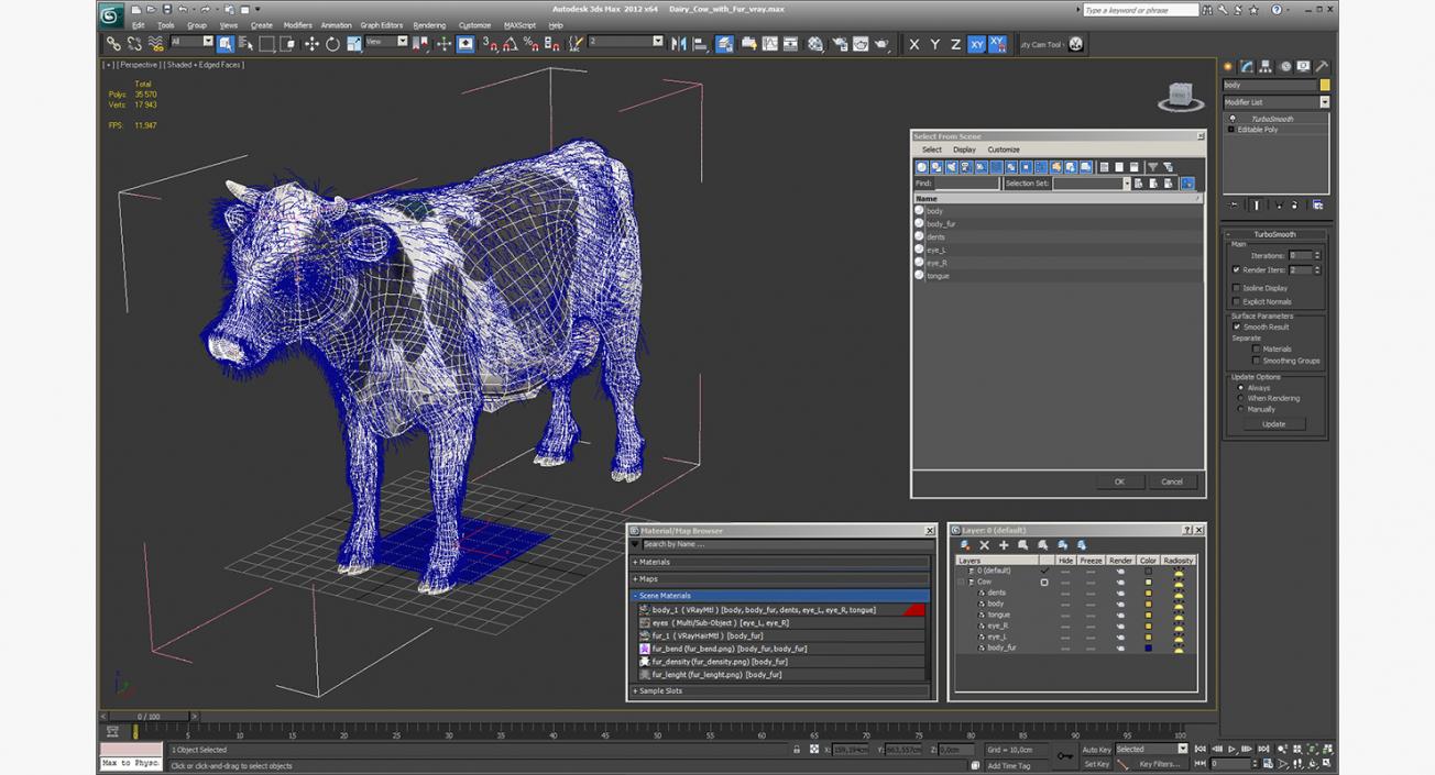 3D Dairy Cow with Fur model