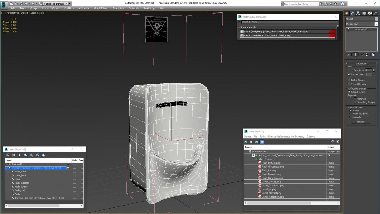 3D model American Standard Greenbrook Rear Spud Urinal