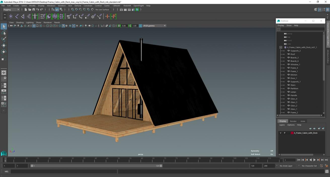 3D A Frame Cabin with Deck model