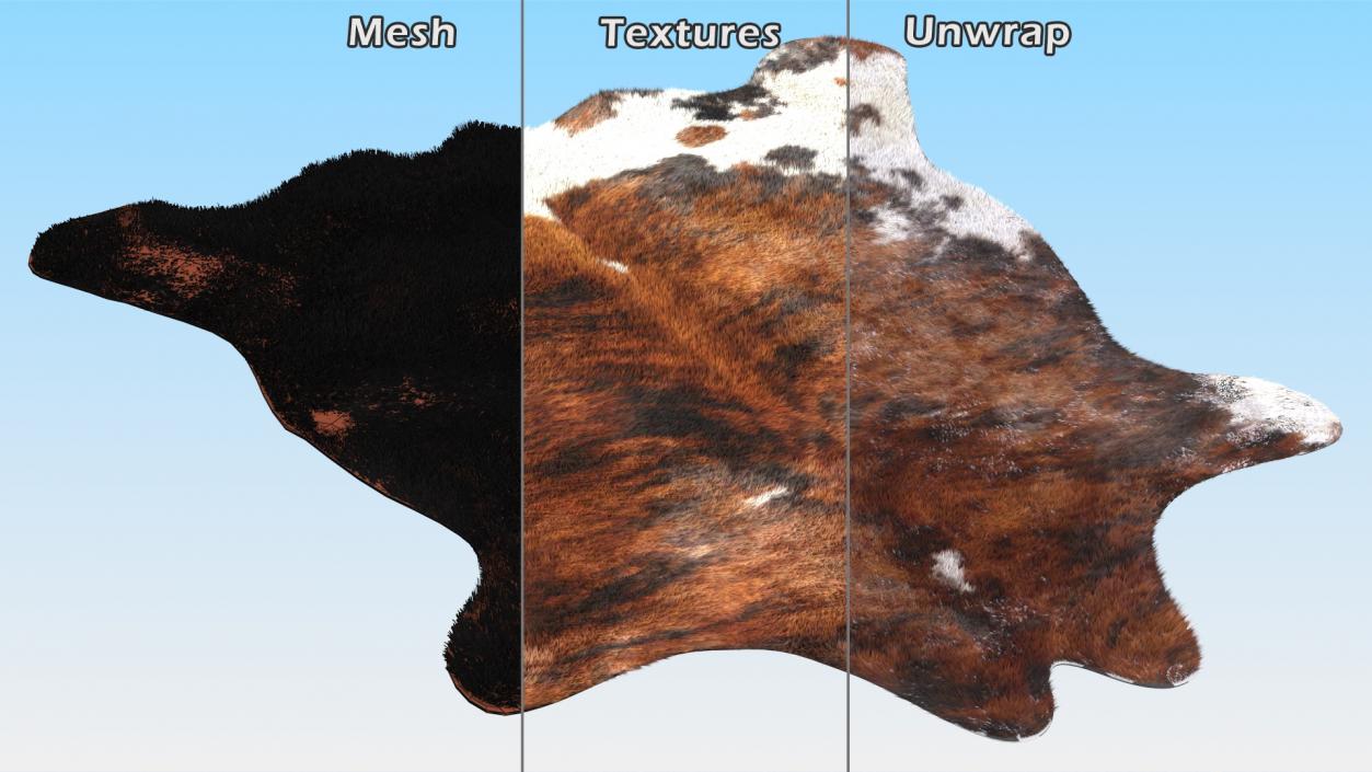 Cowhide Rug Light Brown and White Fur 3D