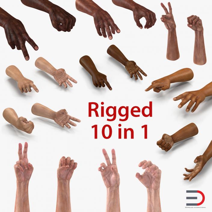 Rigged Man Hands Collection 3D