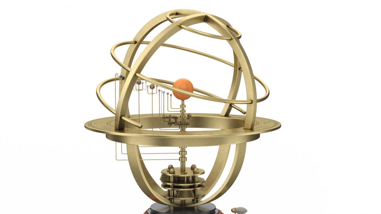 3D Retro Mechanical Solar System Orrery with Wooden Base model