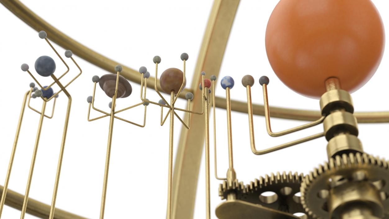 3D Retro Mechanical Solar System Orrery with Wooden Base model