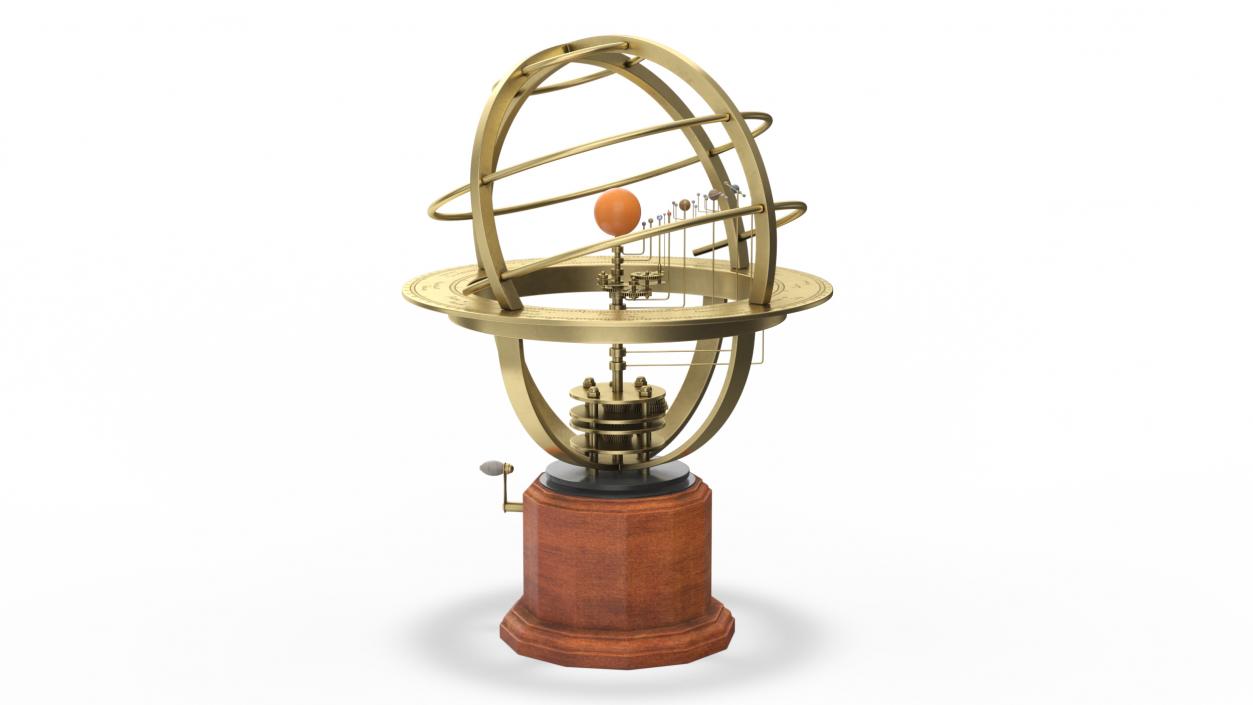 3D Retro Mechanical Solar System Orrery with Wooden Base model