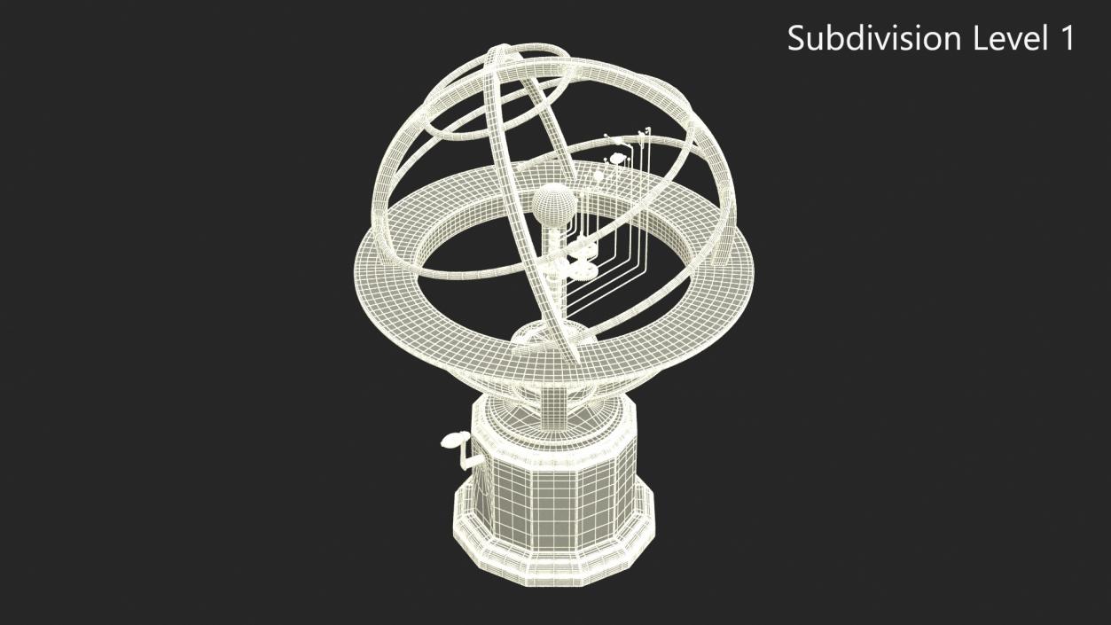 3D Retro Mechanical Solar System Orrery with Wooden Base model