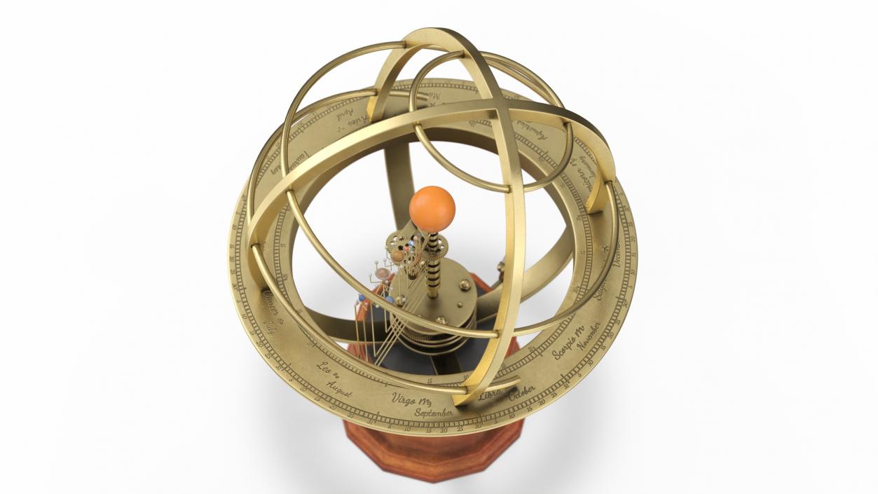 3D Retro Mechanical Solar System Orrery with Wooden Base model