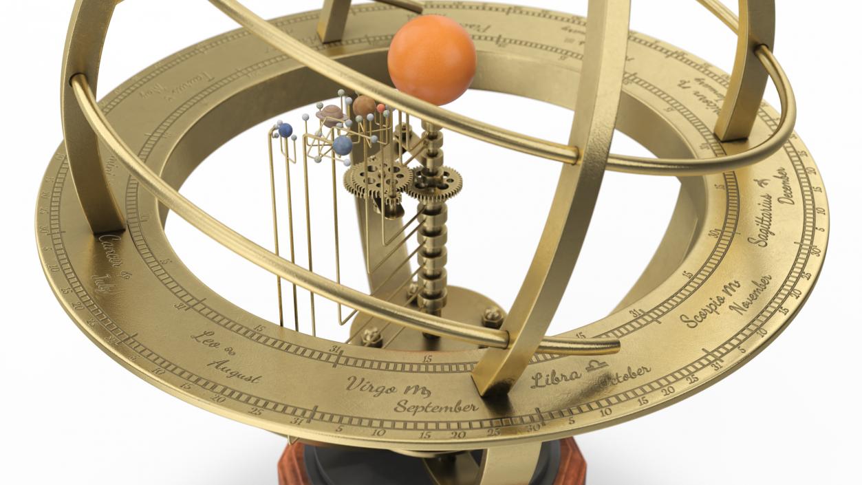 3D Retro Mechanical Solar System Orrery with Wooden Base model