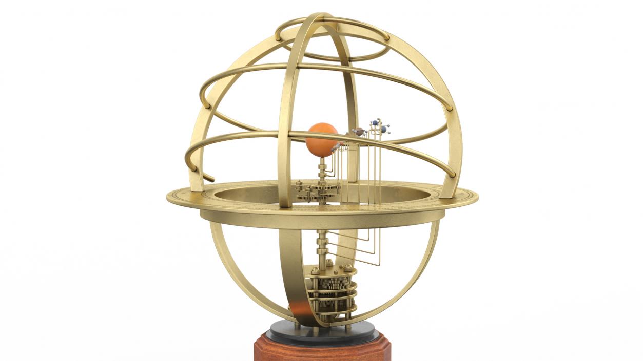 3D Retro Mechanical Solar System Orrery with Wooden Base model