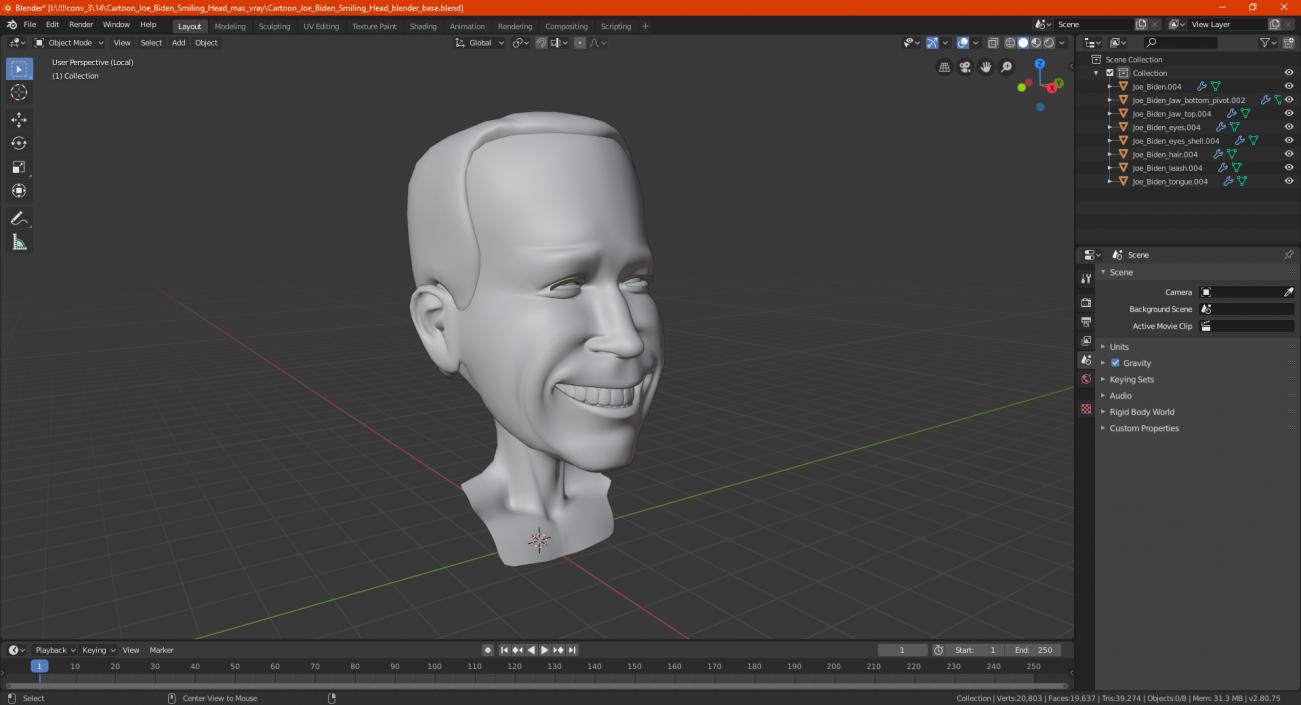 3D model Cartoon Joe Biden Smiling Head