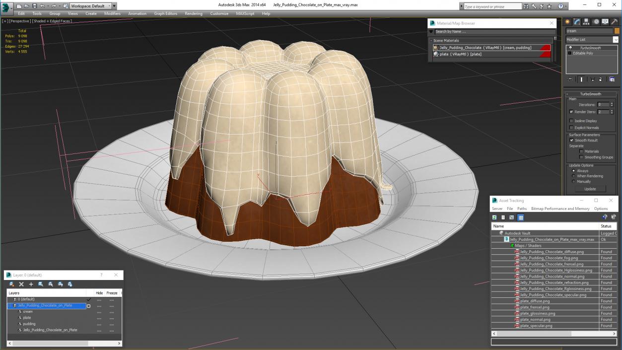 Jelly Pudding Chocolate on Plate 3D