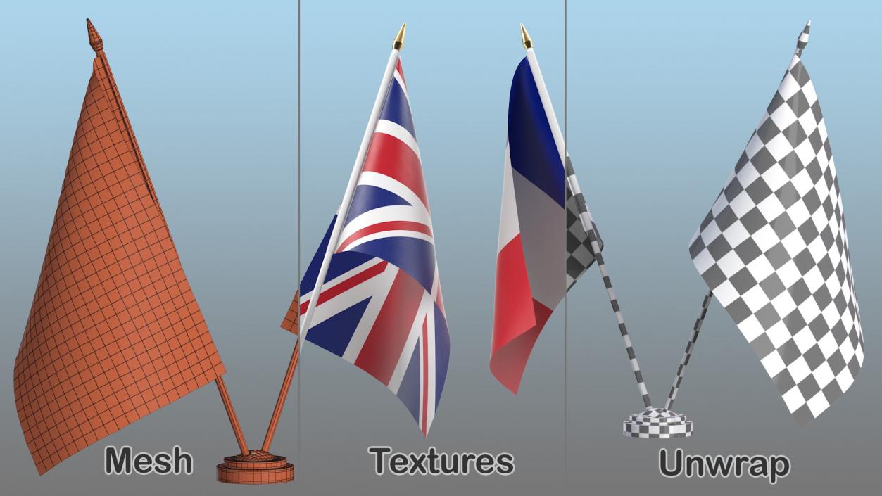 Table Flags United Kingdom and France 3D