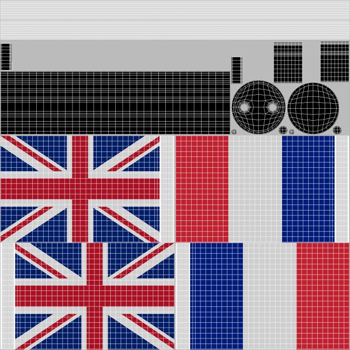 Table Flags United Kingdom and France 3D