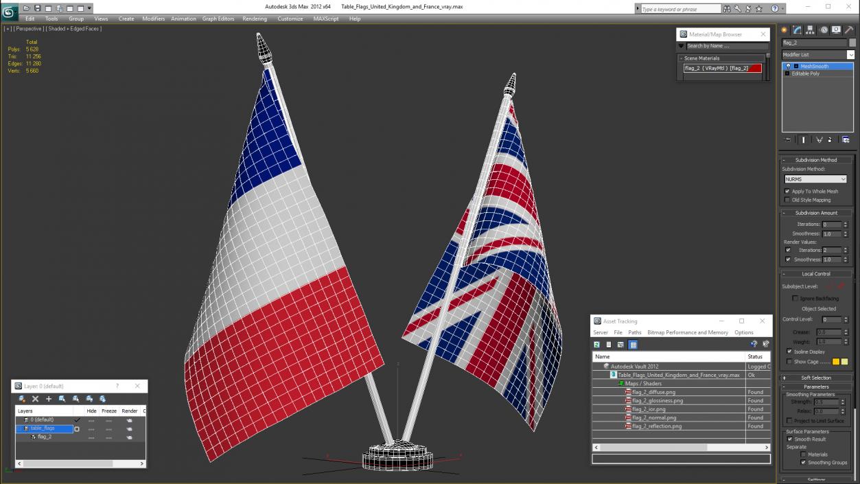 Table Flags United Kingdom and France 3D