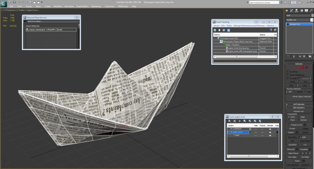 3D model Newspaper Paper Boat