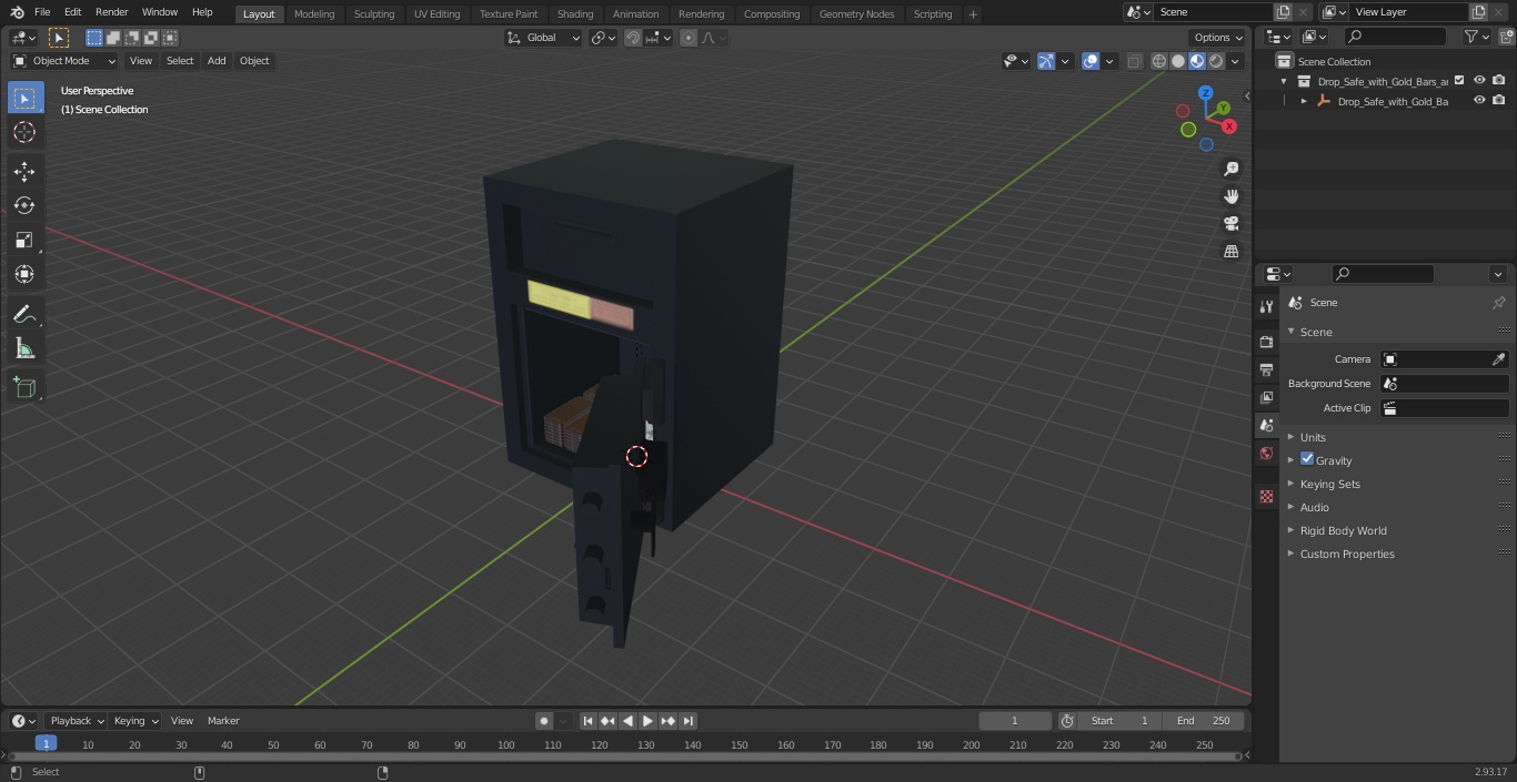 3D Drop Safe with Gold Bars and Cash model